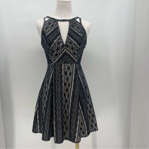 Free People Black Lace Mini Dress Twee Indie Boho Y2K Size 2